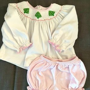Petit Bebe (Pima Cotton) Christmas trees bishop bloomer set - size 12 mo